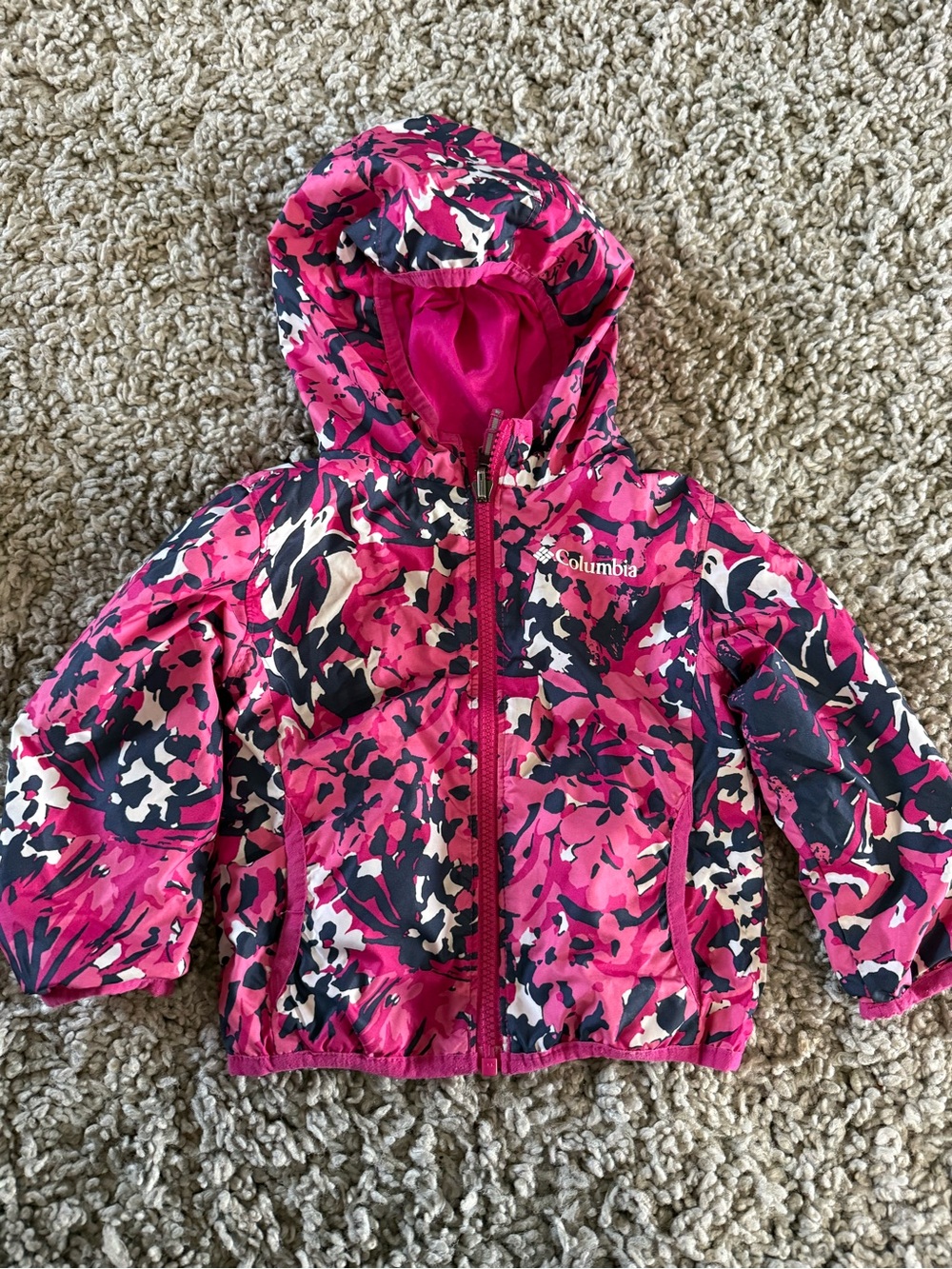 Columbia Girls' Hooded Floral-Print Jacket in Pink, Navy & White